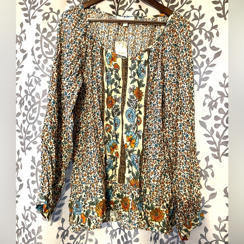“Weekend” by Suzanne Betro Boho Blouse. 1X floral tunic. NWT